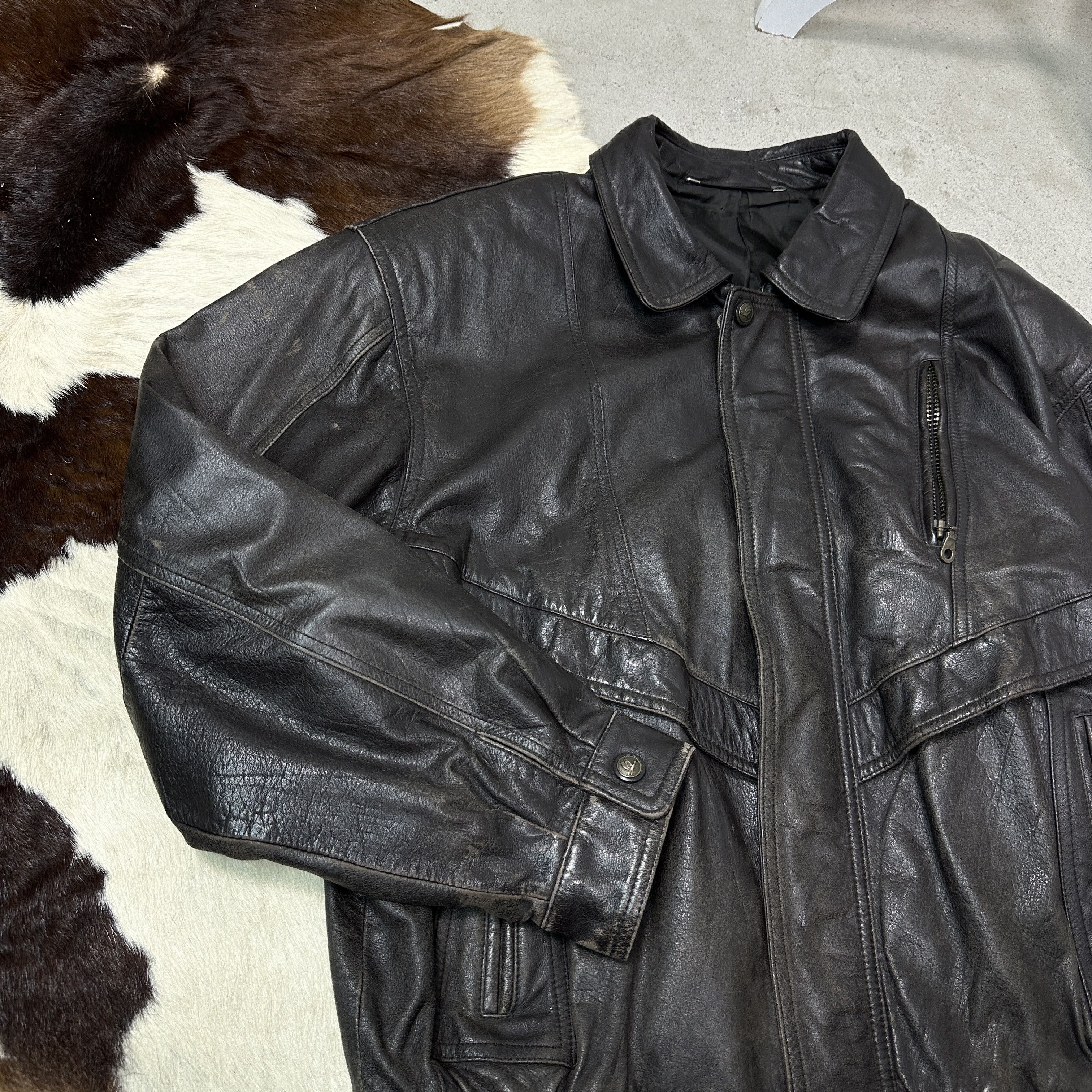Vintage Vintage Grunge Biker Old School Oversized Leather Jacket 90s Size US XL / EU 56 / 4 - 3 Thumbnail