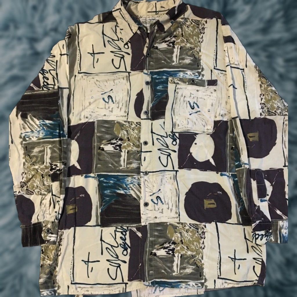 Vintage Vtg 90s Abstract Art AOP Button Up Shirt L Grunge Vaporwave Surf Skate Beach Mens Beige Rotary Size US L / EU 52-54 / 3 - 1 Thumbnail