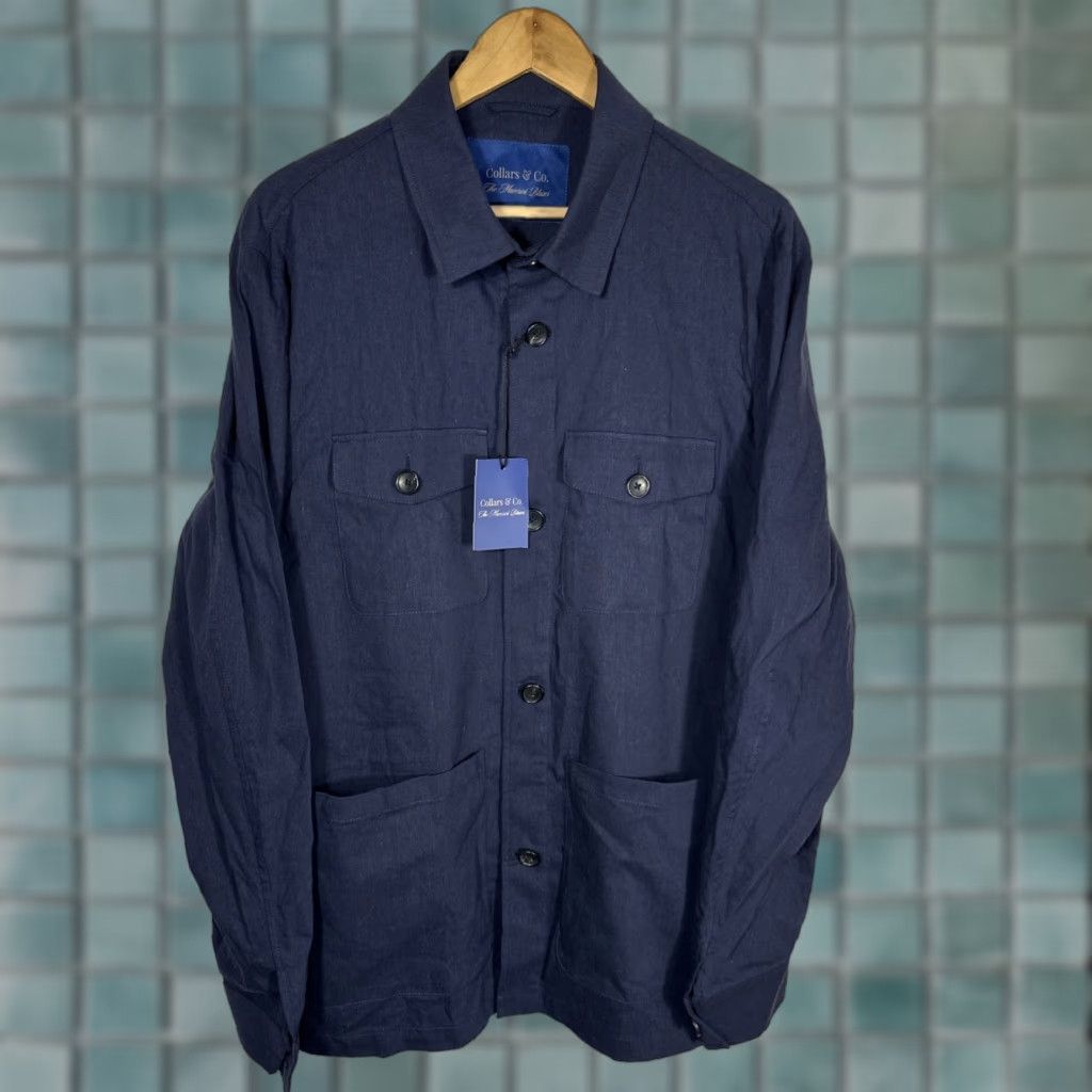 VINTAGE Collars & Co The Maverick Linen Blazer Navy 2XL Men Blazer Linen Solid Blue Beach Classic 90s Style Mens