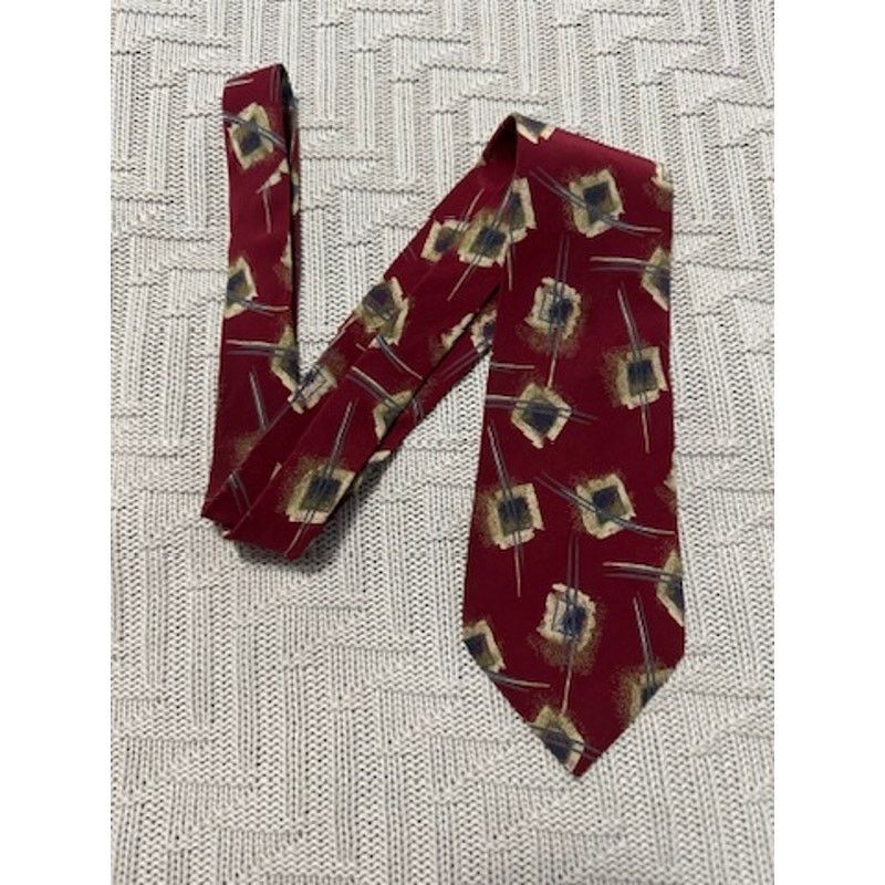 Pierre Cardin Pierre Cardin 80s maroon geometric silk tie Size ONE SIZE - 1 Thumbnail