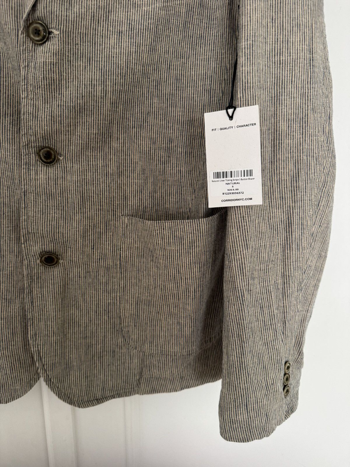 Corridor Corridor Small Natural Linen Ticking Stripe 3 Button Blazer Size 38R - 5 Thumbnail