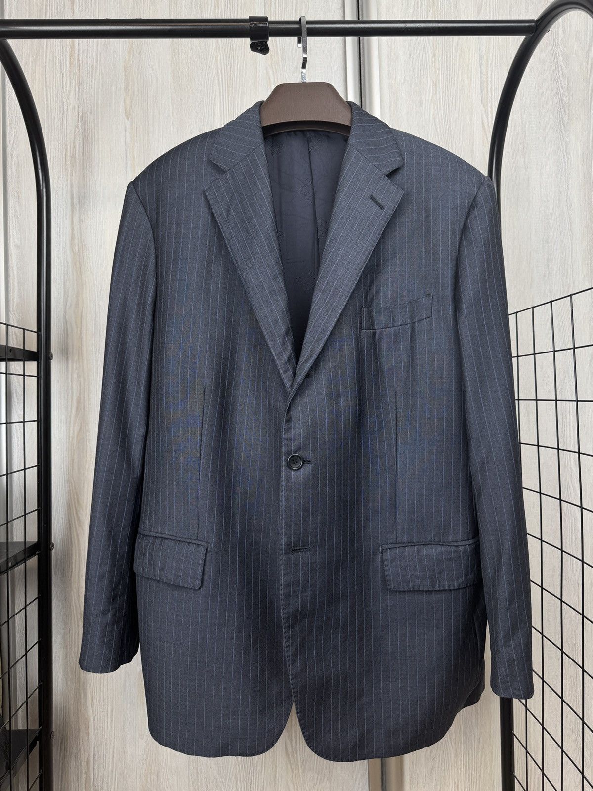 Boggi Boggi Milano vintage wool navy blue striped 3 button suit Size 46R - 2 Thumbnail