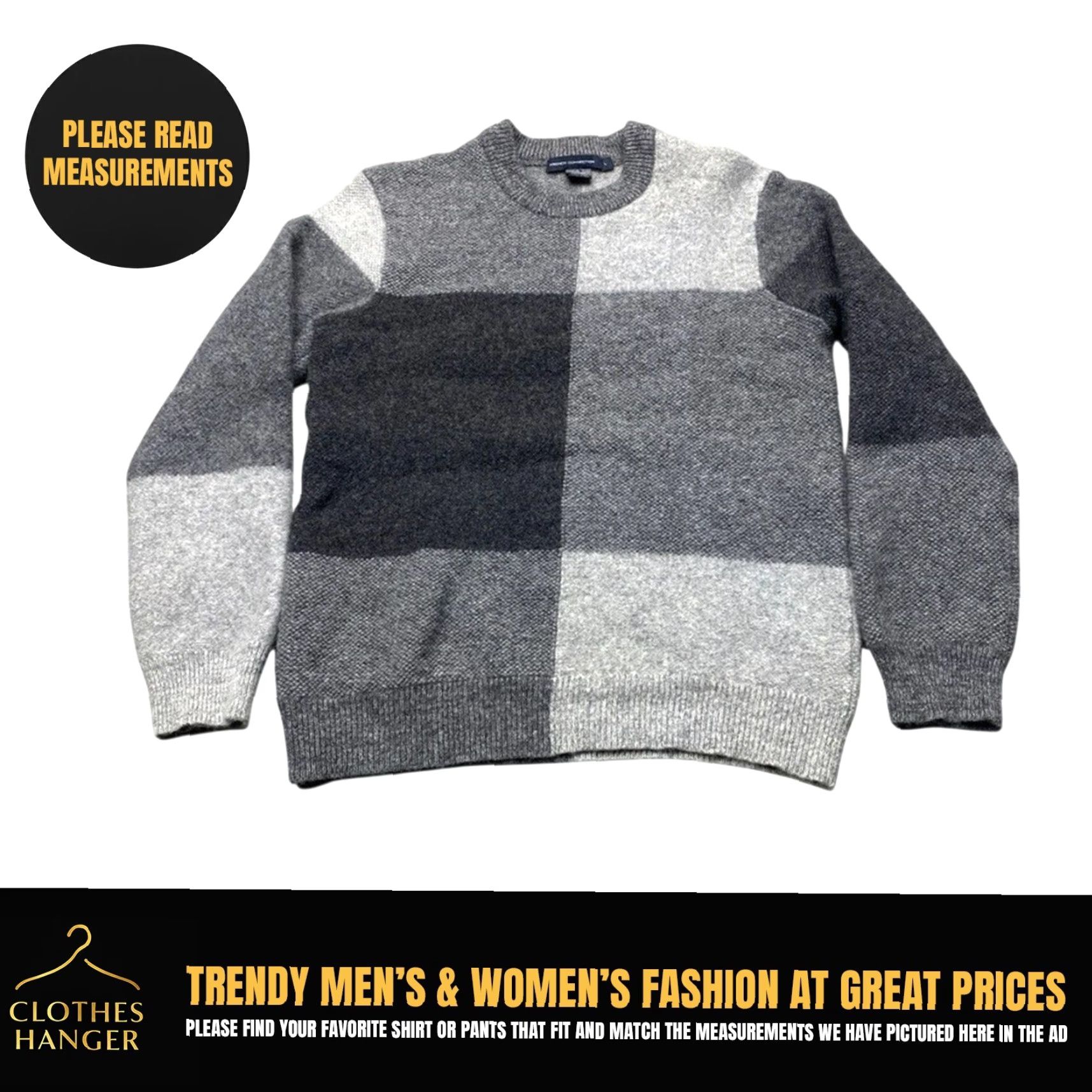 French Connection French Connection Wool Sweater Womens Large Crew Neck Gray Colorblock 8059 Size L / US 10 / IT 46 - 2 Thumbnail