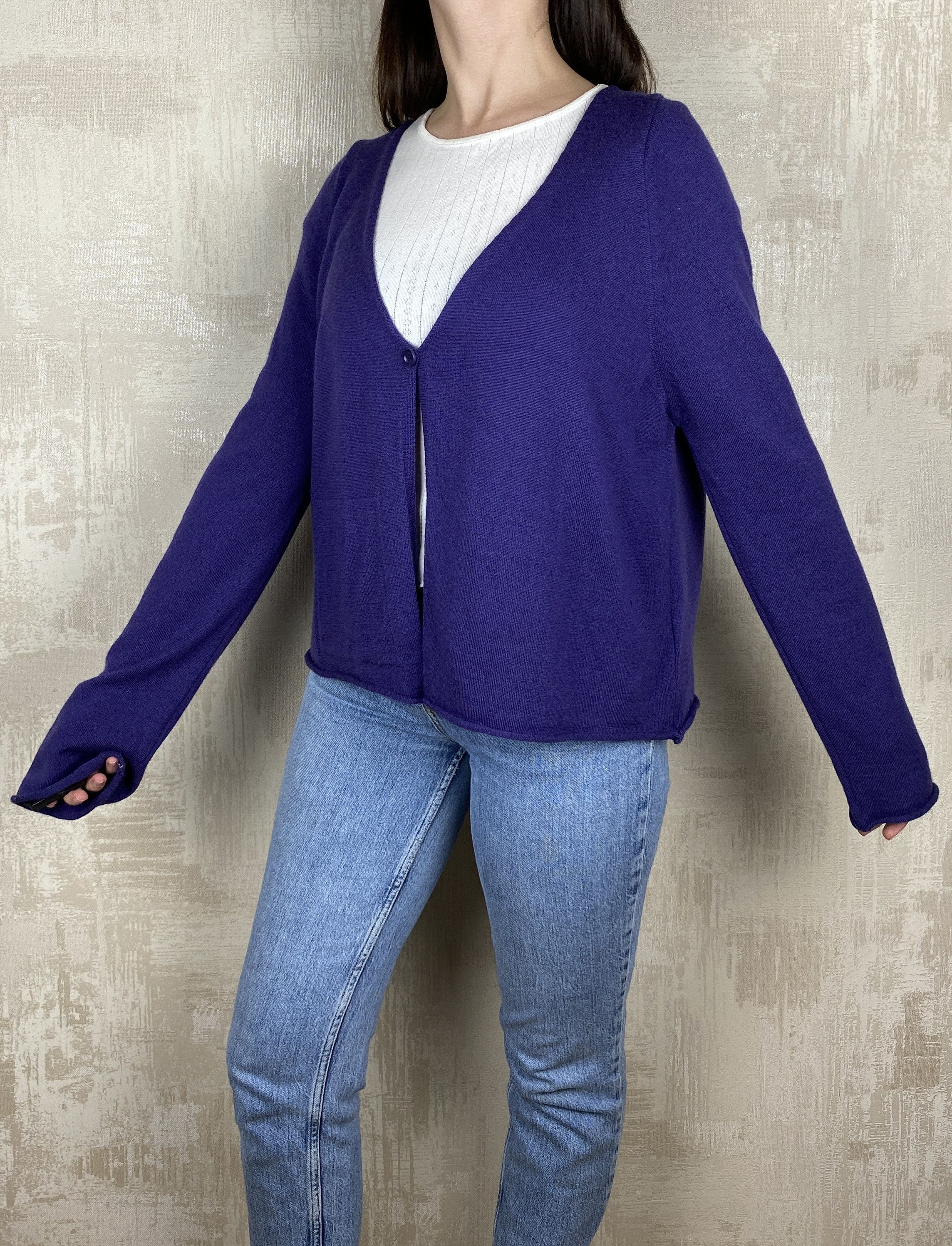 Designer Oska Virgin Wool Purple Single Button Cardigan Size L / US 10 / IT 46 - 3 Thumbnail