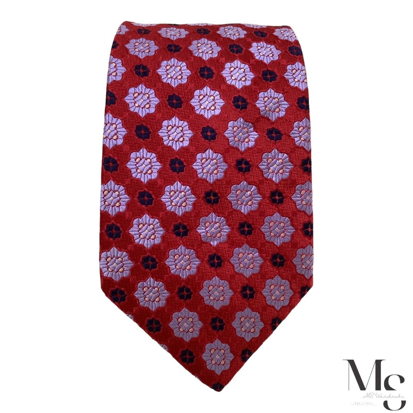 Ike Behar IKE BEHAR Red Geometric Silk Tie Hand Tailored In USA W: 3.5 Size ONE SIZE - 2 Thumbnail