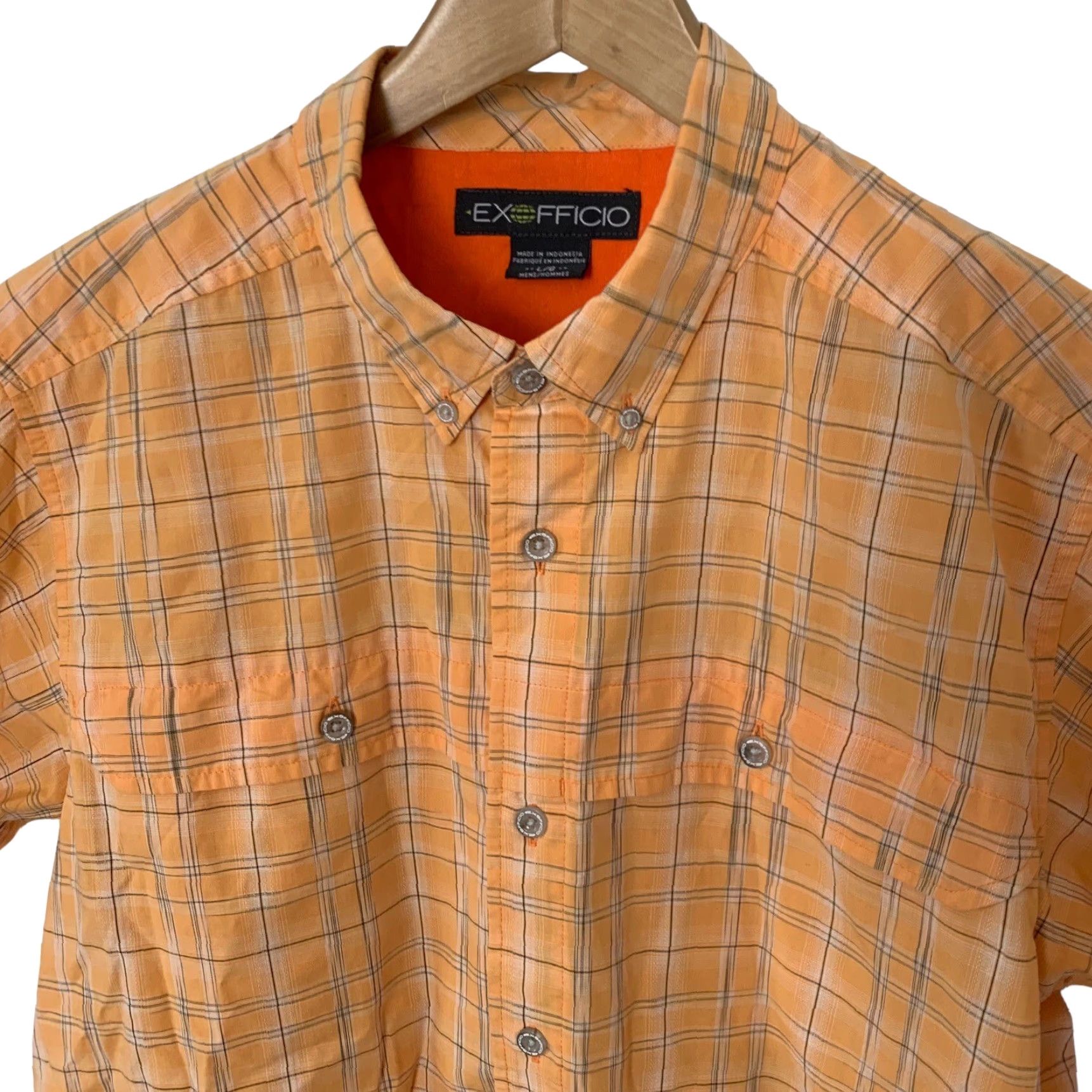 ExOfficio VINTAGE ExOfficio Shirt Mens L Orange Plaid Short Sleeve Button-Down Collared Breathing Lightweight Cotton Blend Pockets Size US L / EU 52-54 / 3 - 3 Thumbnail