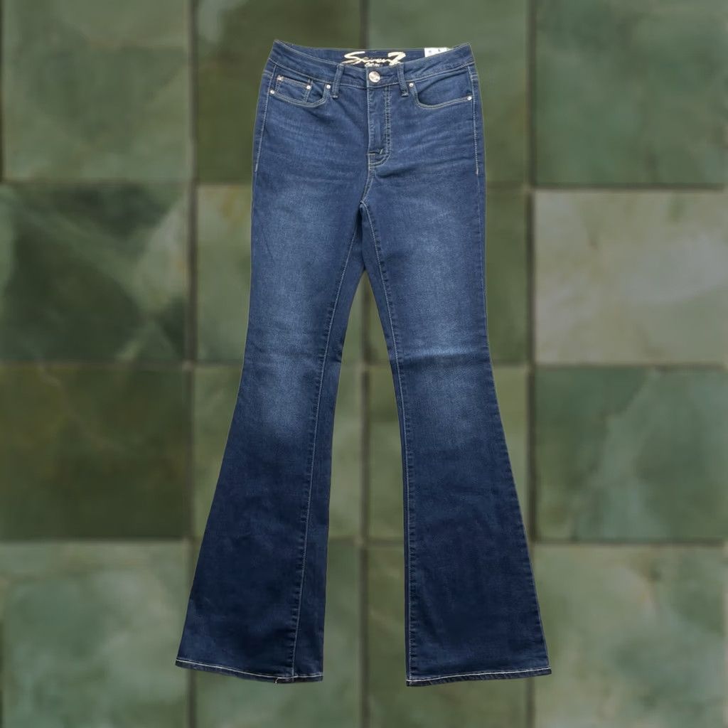 Vintage Seven7 Jeans Slim Flared Denim Blue 28x32 High Rise Women's Jeans 28 Waist 32 Inseam Distressed? No. Size 26" / US 2 / IT 38 - 1 Thumbnail