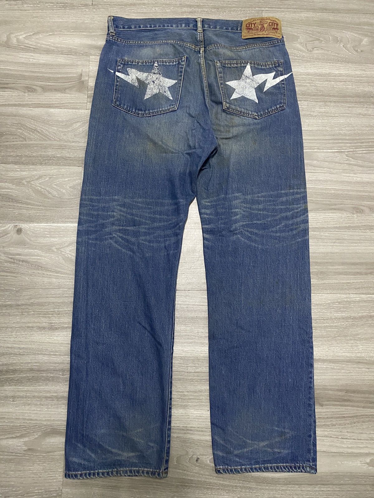 Bape FADED DISTRESSED- RARE BAPESTA STAR DENIM PANTS NIGO ERA Size US 39 - 1 Thumbnail