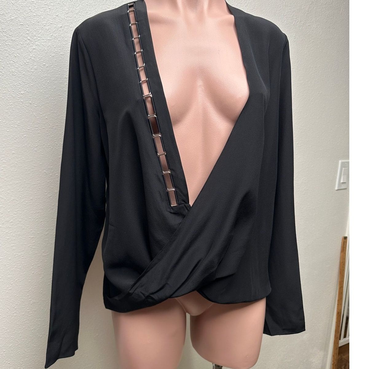 Mugler Mugler Black Silk Faux Wrap Chain Detail Blouse Women’s 12 Size XL / US 12-14 / IT 48-50 - 2 Thumbnail