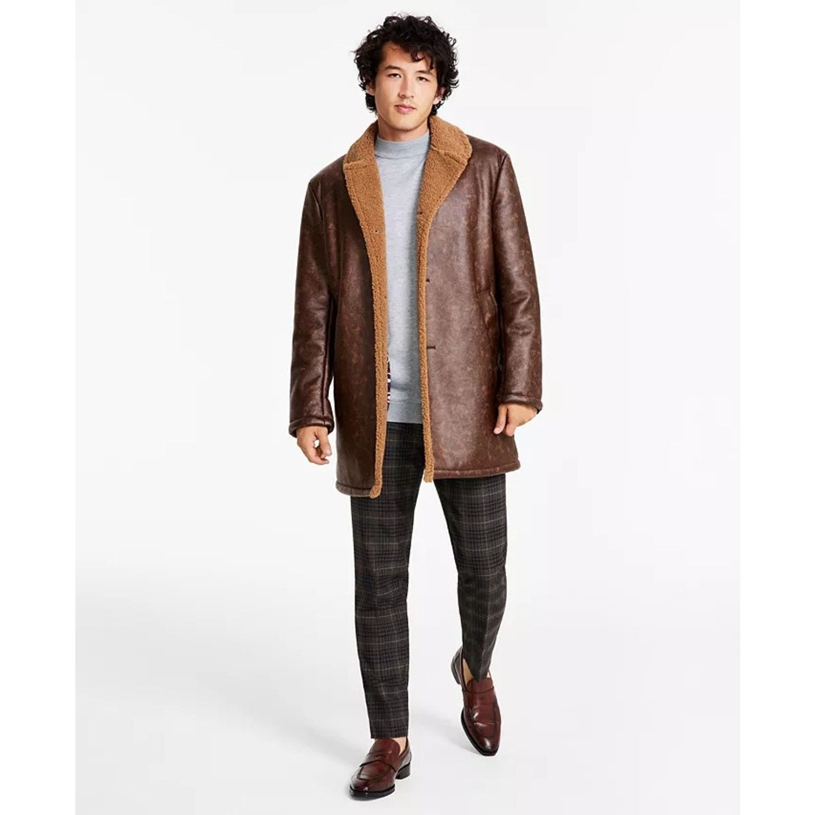 Ben Sherman Ben Sherman Men's Faux Leather Shearling Overcoat Size 42R Size US L / EU 52-54 / 3 - 1 Thumbnail
