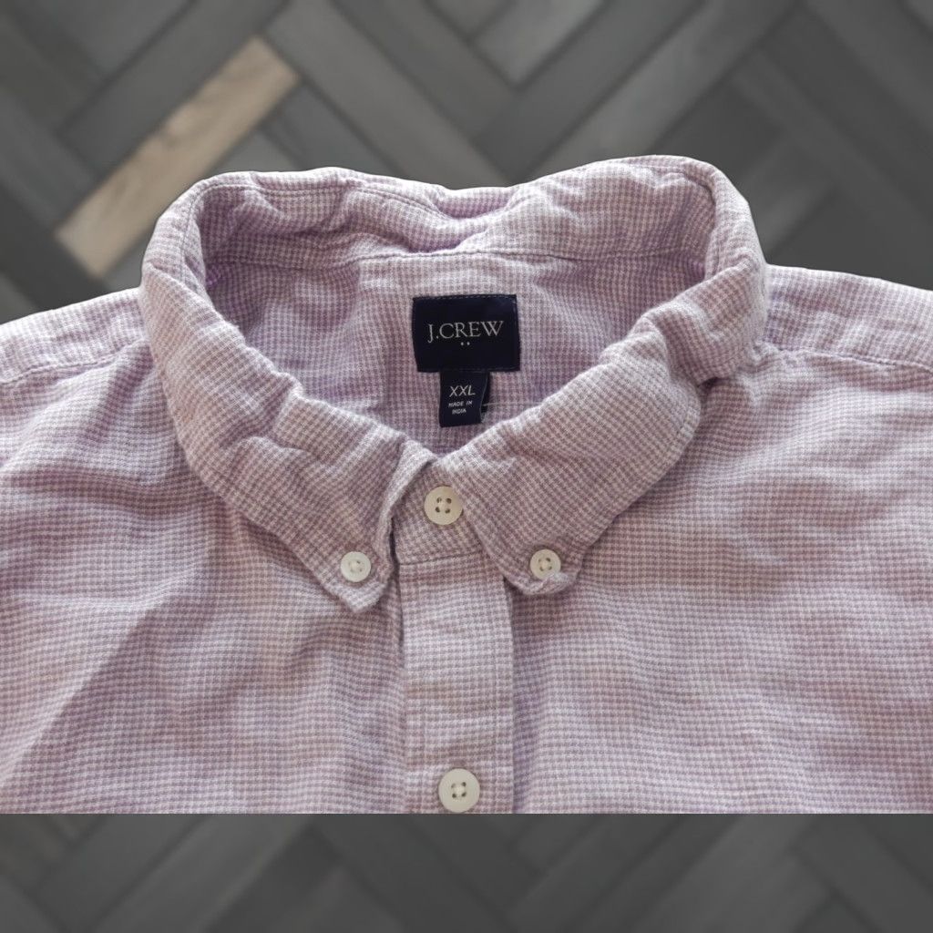 J.Crew J.CREW Men's Linen Button-Front Shirt 2XL Short Sleeve Purple Mini Houndstooth Button-Up Mens Size US XXL / EU 58 / 5 - 1 Thumbnail
