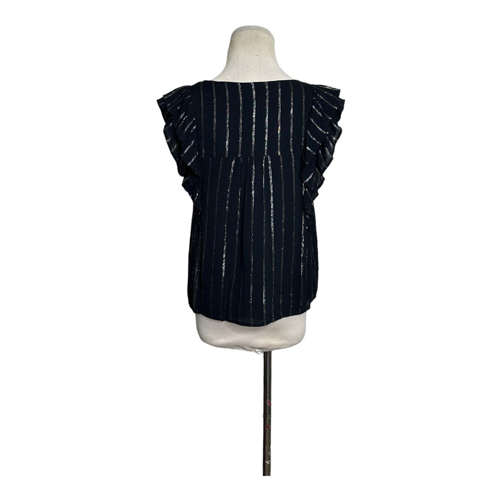 BB Dakota BB Dakota black silver stripes ruffled blouse size Small Size S / US 4 / IT 40 - 12 Thumbnail