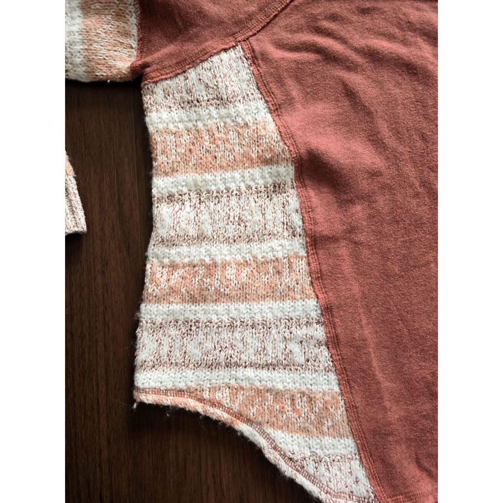 Free People Free People Oversized Knit Sweater Women's Medium Burnt Orange Two Tone Bohemian Knit Pullover Long Sleeve Casual Size M / US 6-8 / IT 42-44 - 3 Thumbnail