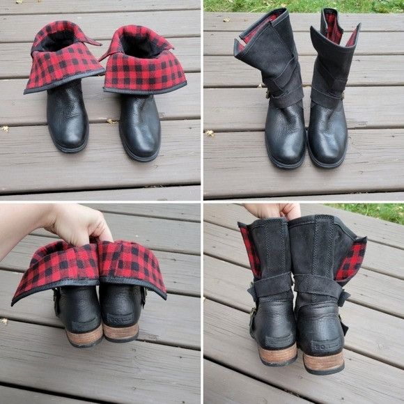SOREL Sorel Major Moto Black Leather Red Buffalo Check Plaid Boots Size US 8 / IT 38 - 4 Thumbnail