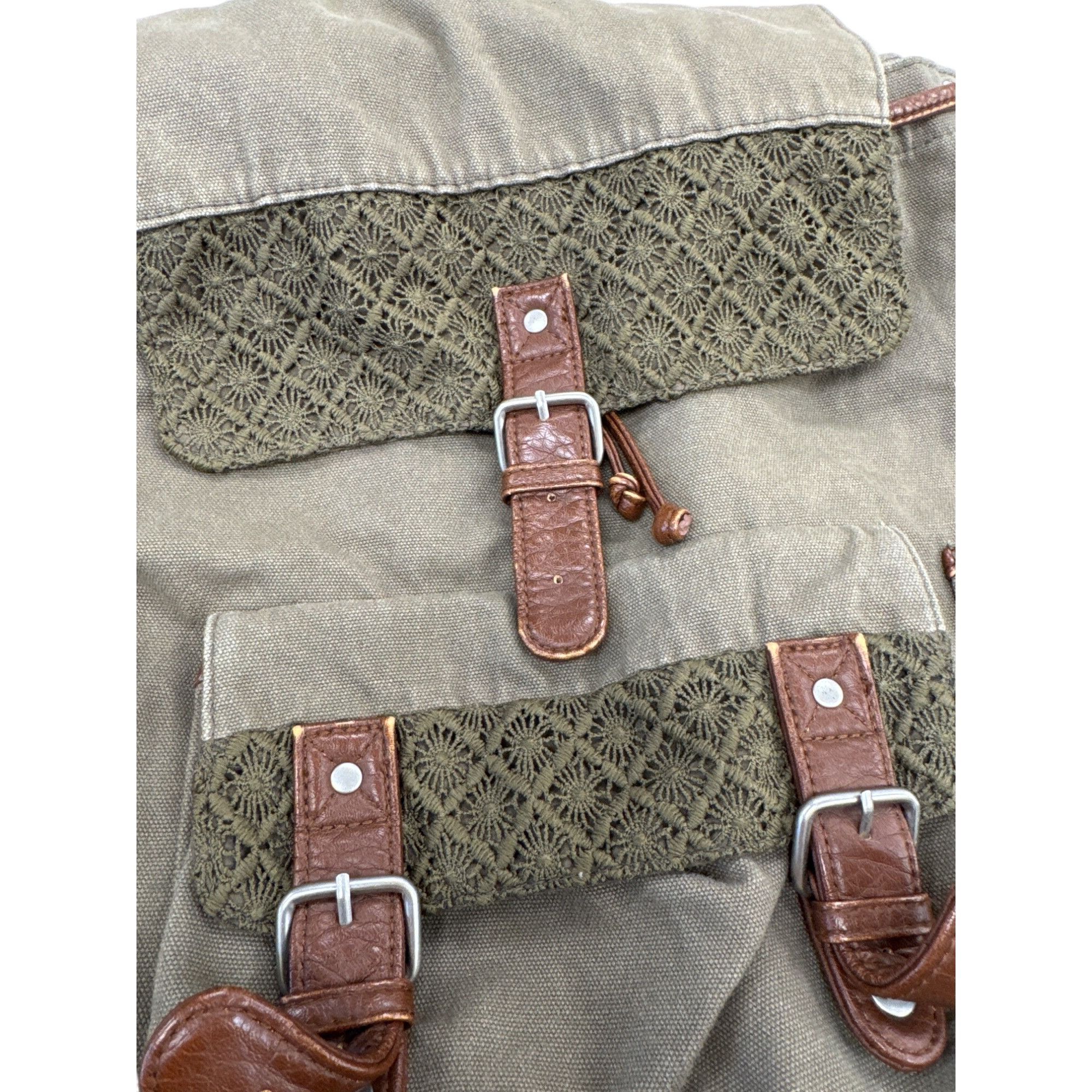 Vintage Cape Juby Womens Green Denim & Faux Leather Backpack 14x16 S Size ONE SIZE - 2 Thumbnail