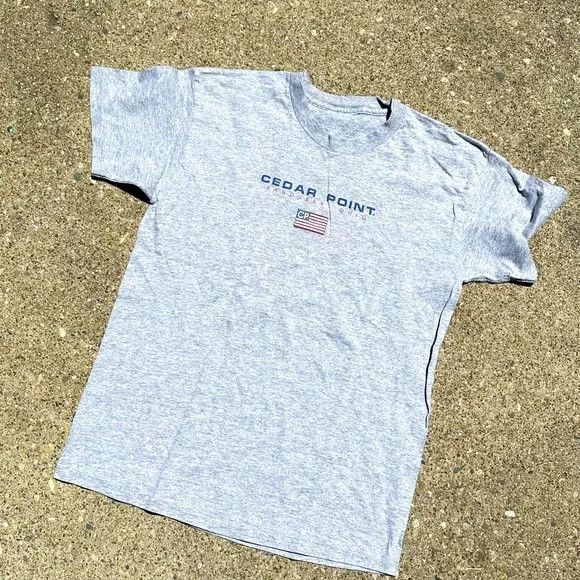 Vintage Vintage Y2k Cedar Point Grey Tee with American Flag Size US M / EU 48-50 / 2 - 1 Thumbnail