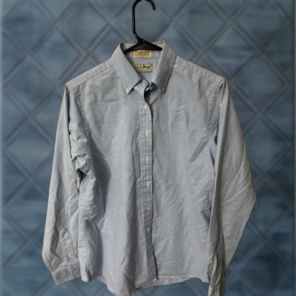 Vintage VINTAGE L.L. Bean Men’s Button-Up Shirt Club USA Blue Solid Cotton Blend 14 US Made In USA Clothing Shirt Size US S / EU 44-46 / 1 - 1 Thumbnail