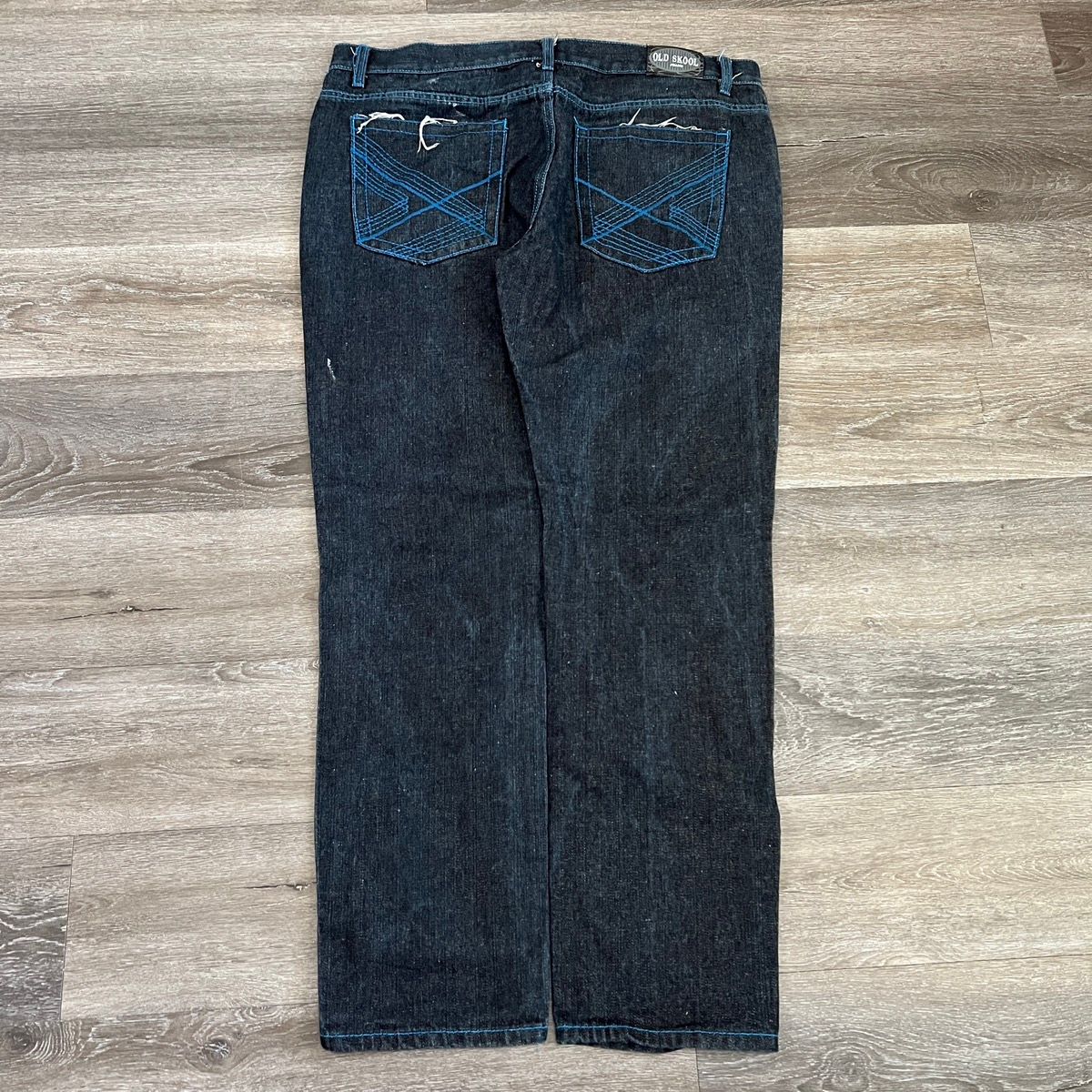 Pre-owned Jnco X Vintage Y2k Old Skool Wide Leg Baggy Embroidered Jeans In Blue