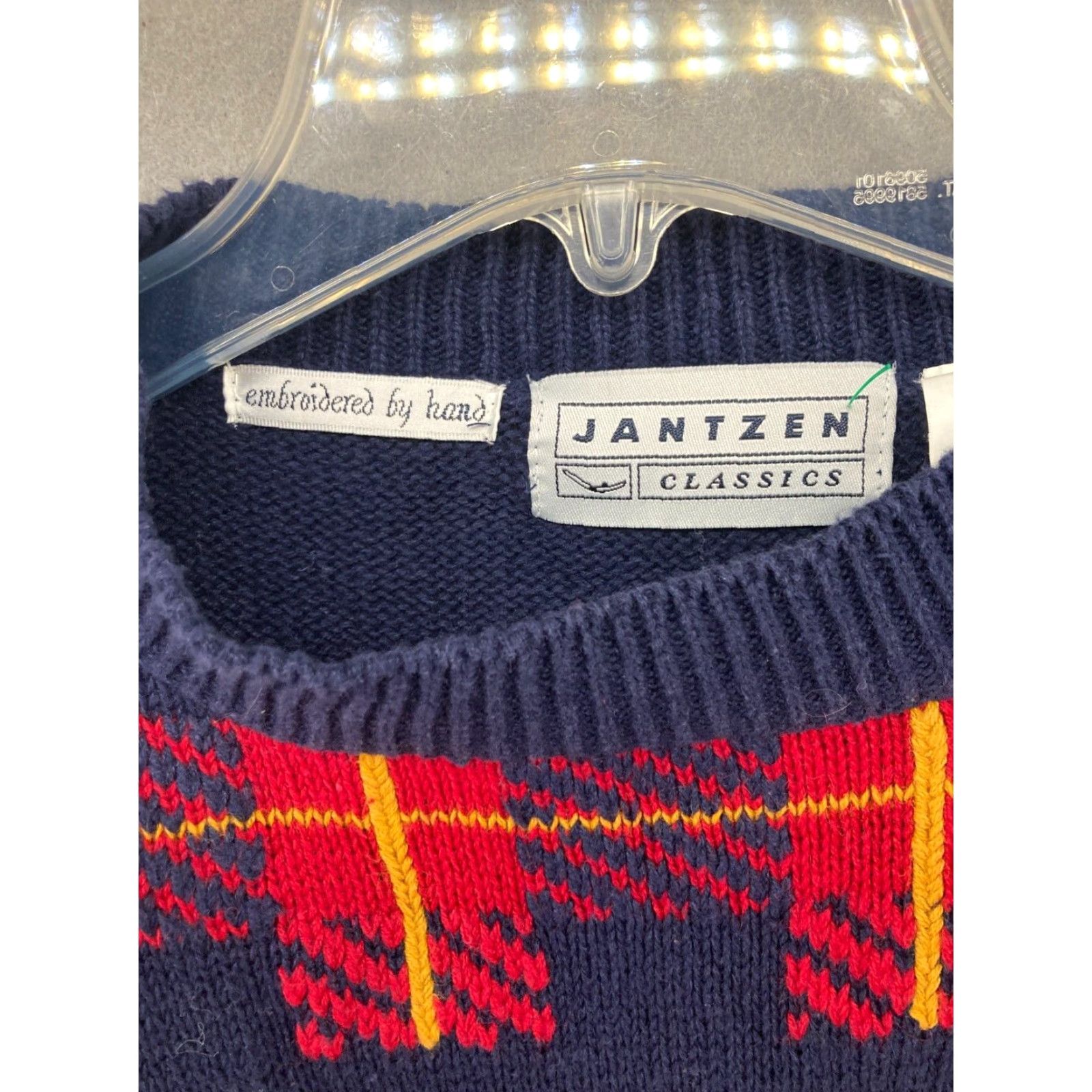 Jantzen Jantzen Sweater Womens Medium Blue Hand Embroidered Plaid Knit 90s Vintage Crew Neck Pullover Womens Size M / US 6-8 / IT 42-44 - 5 Thumbnail