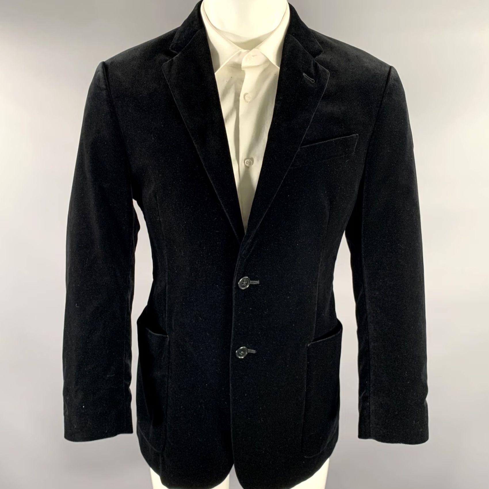 Armani ARMANI COLLEZIONI Black Velvet Cotton Elastane Sport Coat Size 40 Mens Size US XXS / EU 40 - 2 Thumbnail