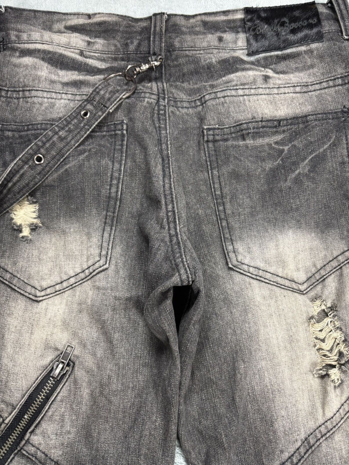 14th Addiction Black Boccaro Bondage Distressed Flared Jeans S0222 Size US 29 - 14 Thumbnail
