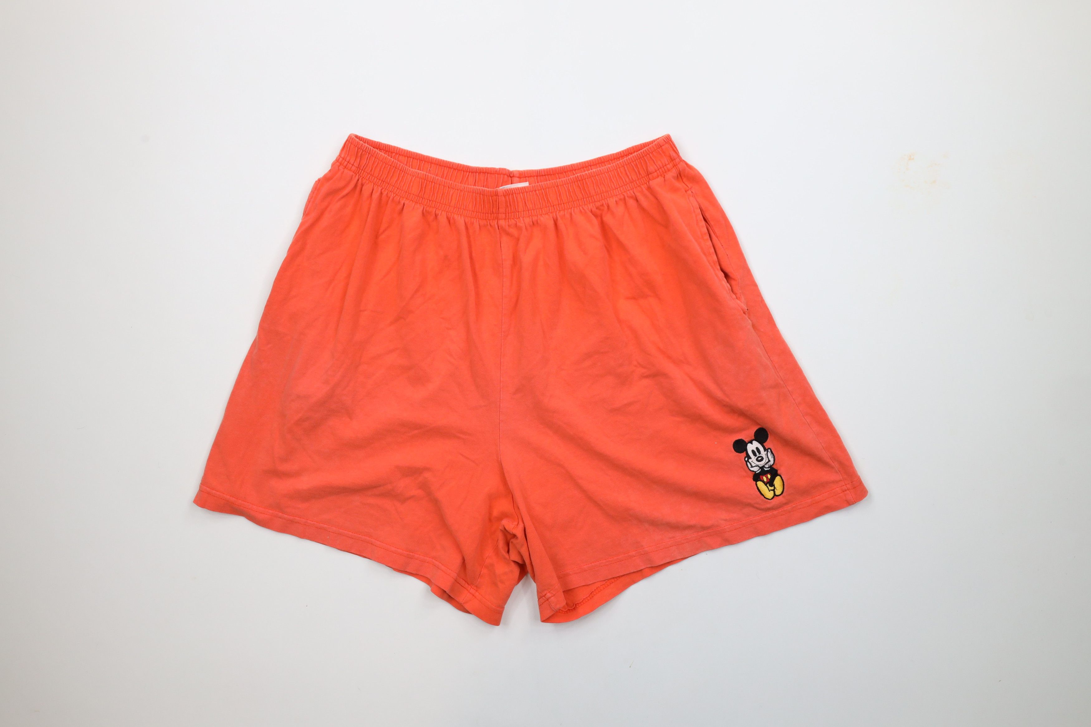Disney × Vintage Vintage 90s Disney Mickey Mouse Shorts Orange Cotton USA Size 32" / US 10 / IT 46 - 1 Thumbnail