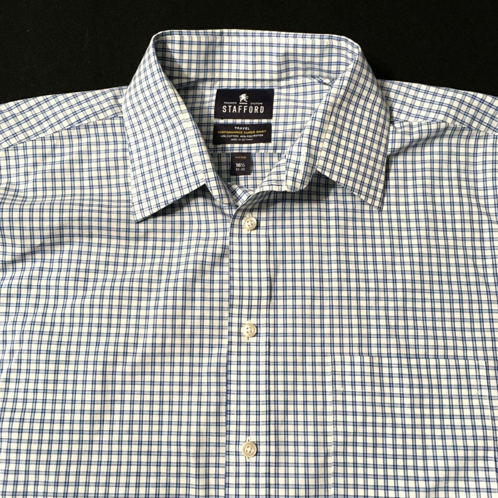 Stafford Stafford Dress Shirt Mens 16.5 32/33 Button Up Blue Cotton Polyester Regular Long Sleeve Collared Spread Vintage No Size 46R - 3 Thumbnail