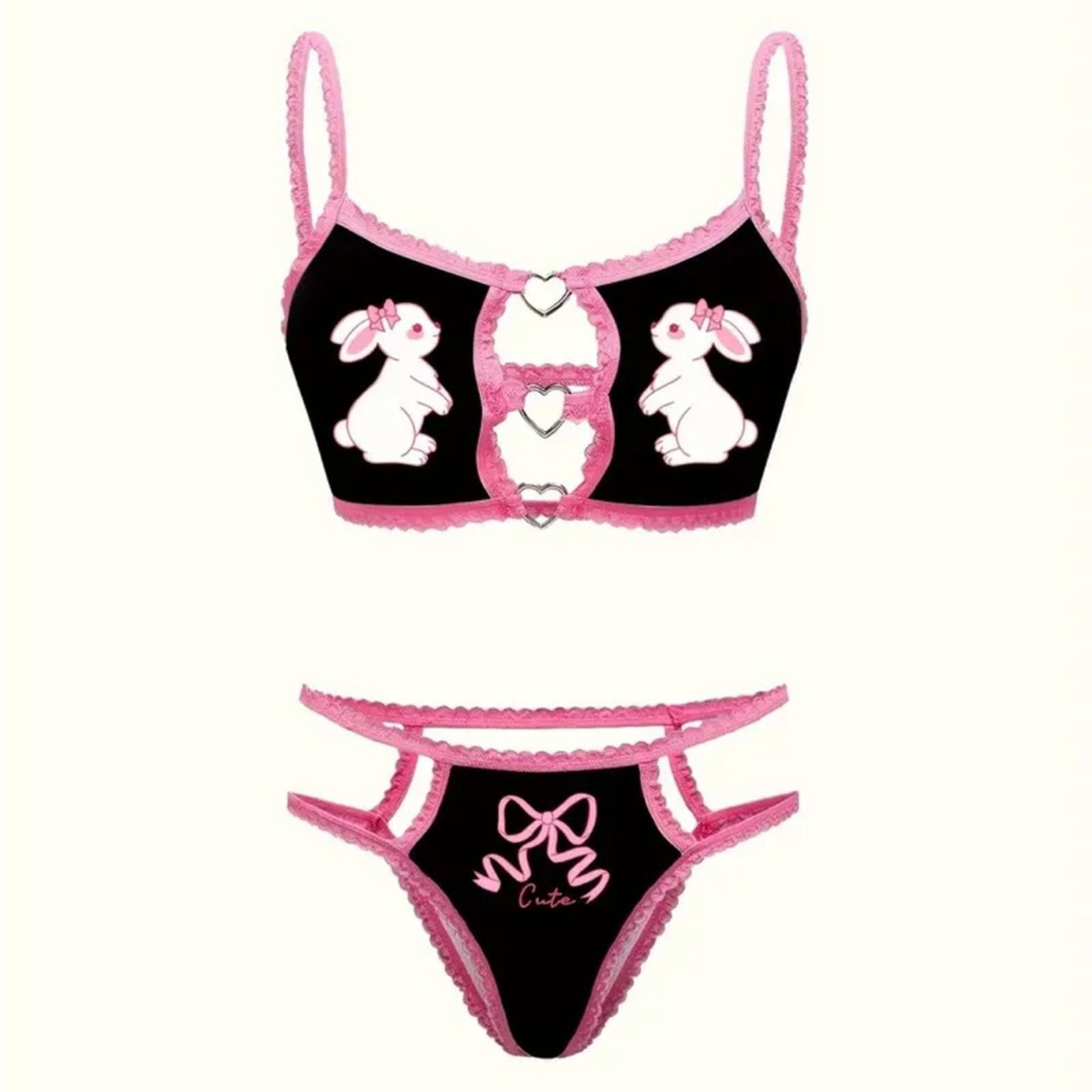 Designer Pink And Black Bunny Intimates Set NWT Size ONE SIZE - 2 Thumbnail