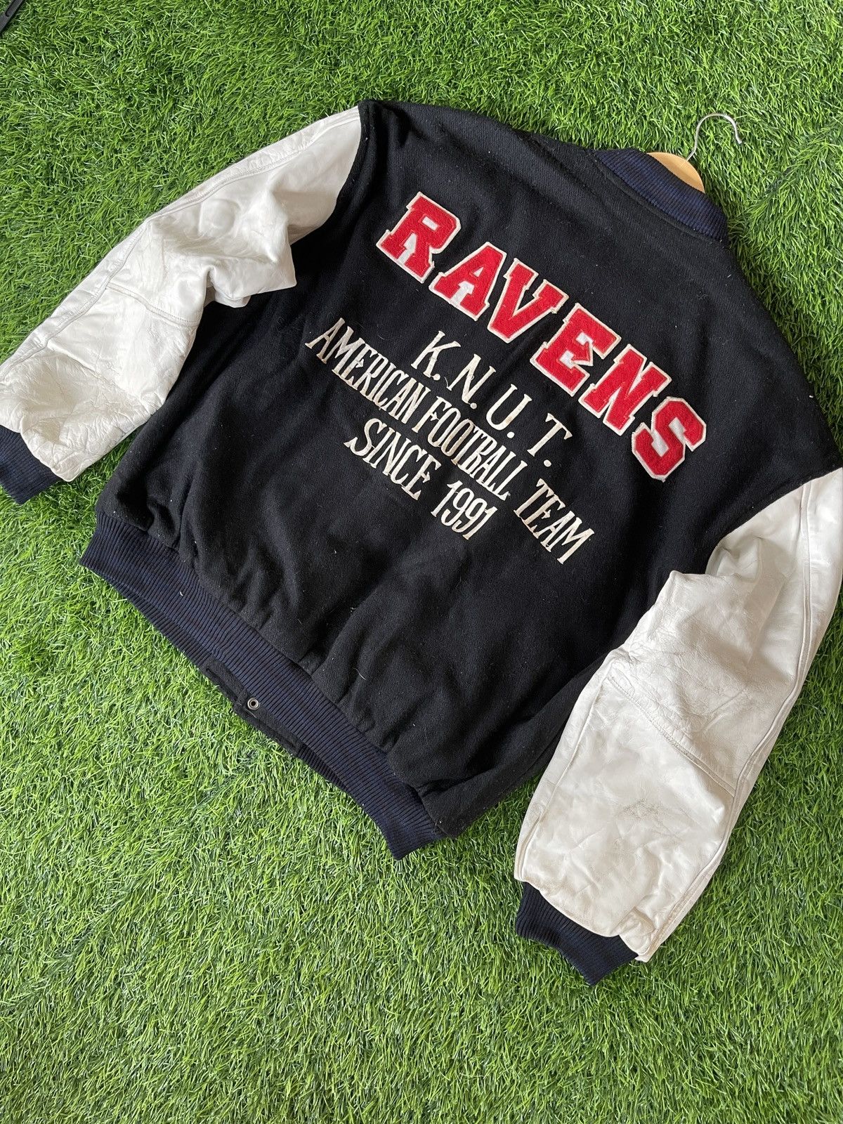 NFL Rare🔥Vtg 90s RAVENS KNUT Varsity Leather Jacket Size US XL / EU 56 / 4 - 1 Thumbnail