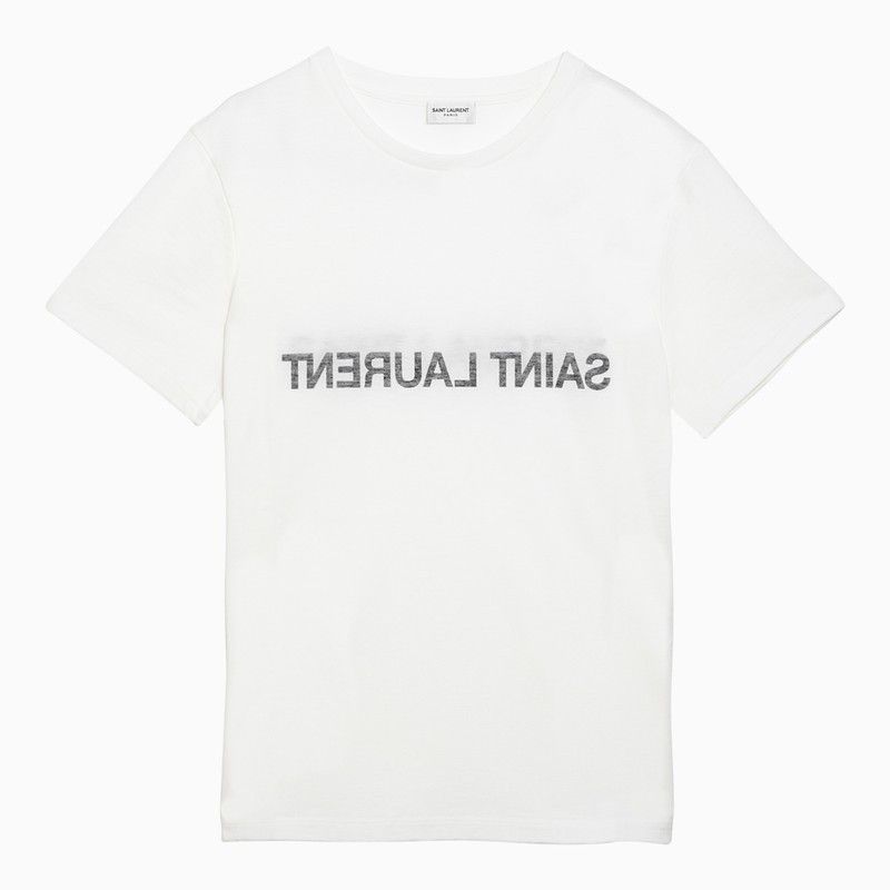 image of Saint Laurent Paris Saint Laurent Natural Cotton Crew-Neck T-Shirt in White, Men's (Size XL)