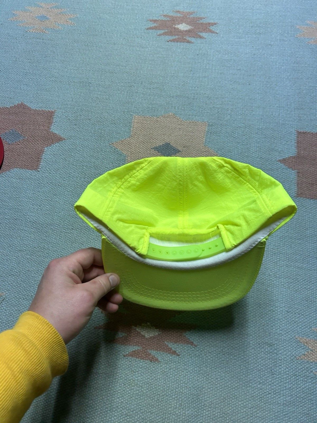Vintage Vtg SnapBack hat Evans food service hi vis neon yellow nylon Size ONE SIZE - 4 Thumbnail