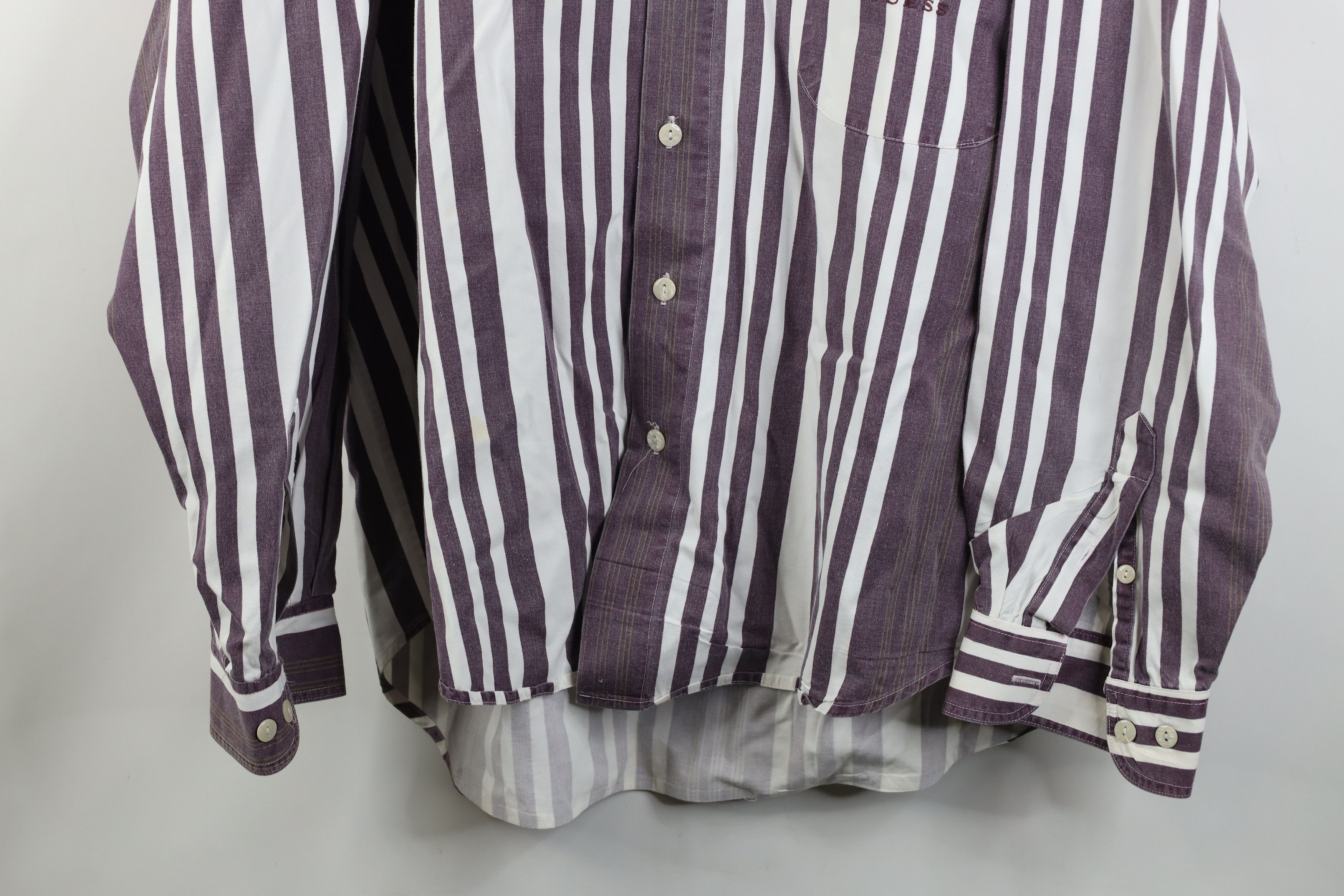 Guess Vintage 90s Guess Spell Striped Collared Button Down Shirt Size US L / EU 52-54 / 3 - 3 Thumbnail
