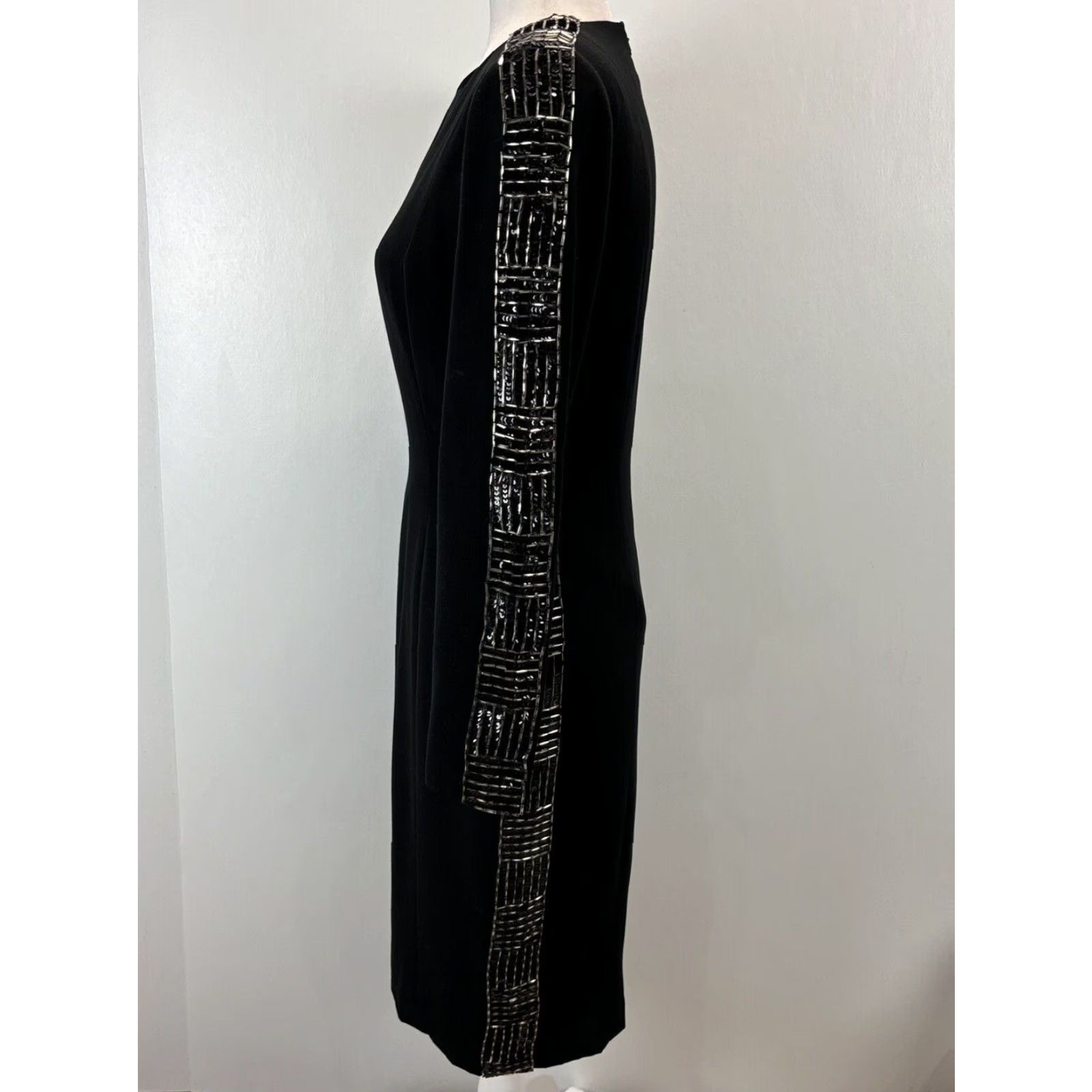 Bill Blass VINTAGE Bill Blass Cocktail Dress Black Sequins Beaded Eveningwear Womens 6 Long Sleeve 1980s Size M / US 6-8 / IT 42-44 - 2 Thumbnail