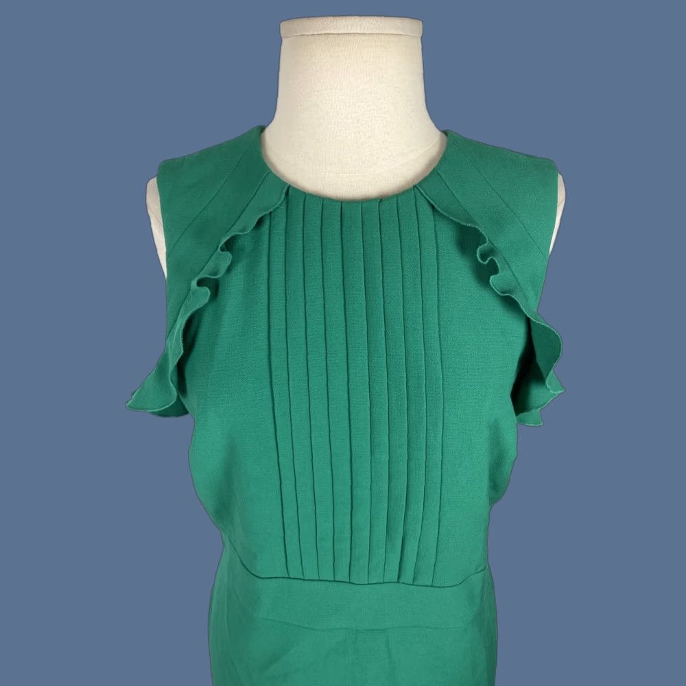 Ann Taylor Emerald Green Sleeveless Pleated Ruffled Dress Size 8, Women's