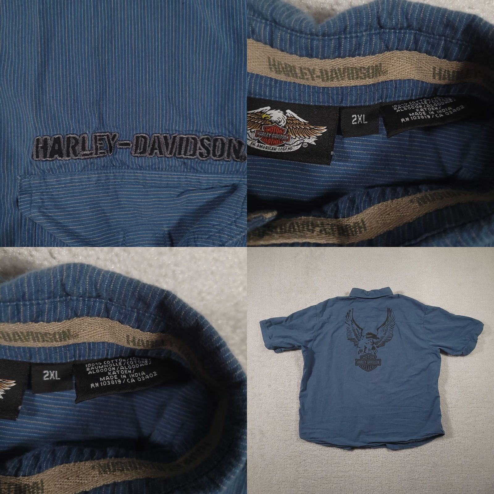 Harley Davidson Harley-Davidson Shirt Mens 2XL Blue Short Sleeve Button Up Eagle Graphic Embroidered Pocket Back Graphic Biker Motorcycle Size US XXL / EU 58 / 5 - 8 Thumbnail