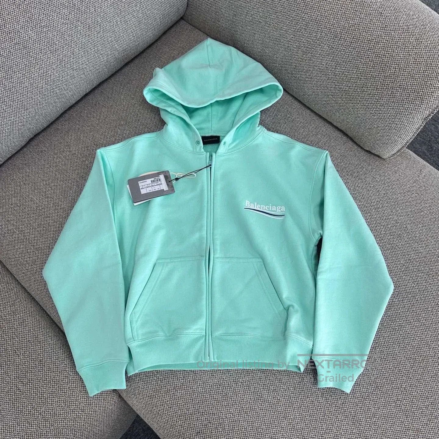 balenciaga hooded sweatshirt in mint green.