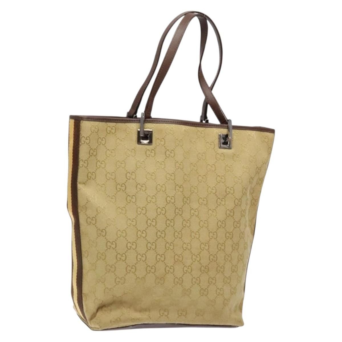 Gucci GUCCI GG Canvas Tote Bag Beige Brown Silver Size ONE SIZE - 1 Thumbnail
