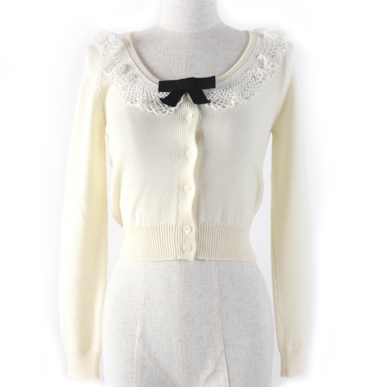 Miu Miu Miu Miu MIUMIU Virgin wool cotton knit cardigan Cotton Tops MMF482 DUTY FREE for USA Size ONE SIZE - 1 Thumbnail