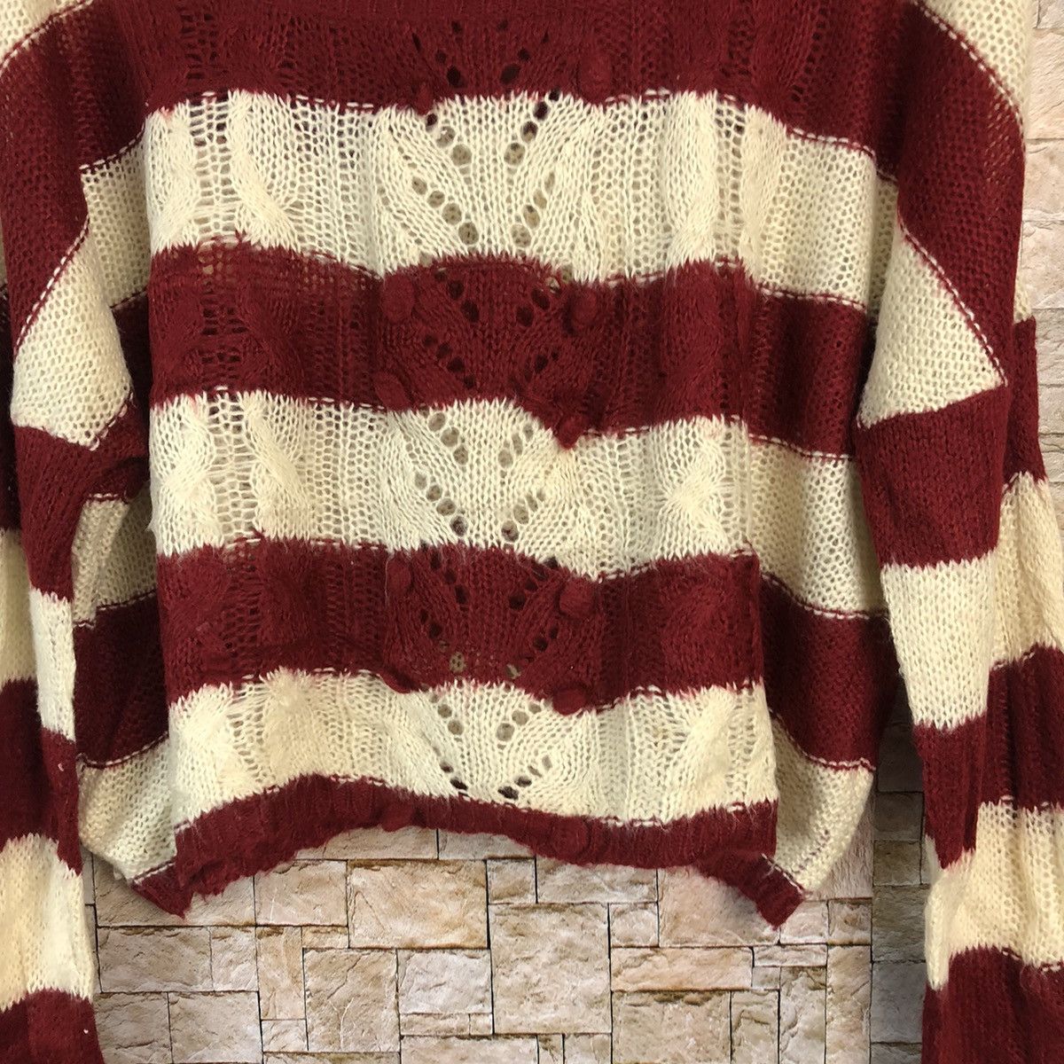 Homespun Knitwear × Japanese Brand × Solid and Striped Anne Basket Stripe Red Knitwear #A845 Size M / US 6-8 / IT 42-44 - 6 Thumbnail