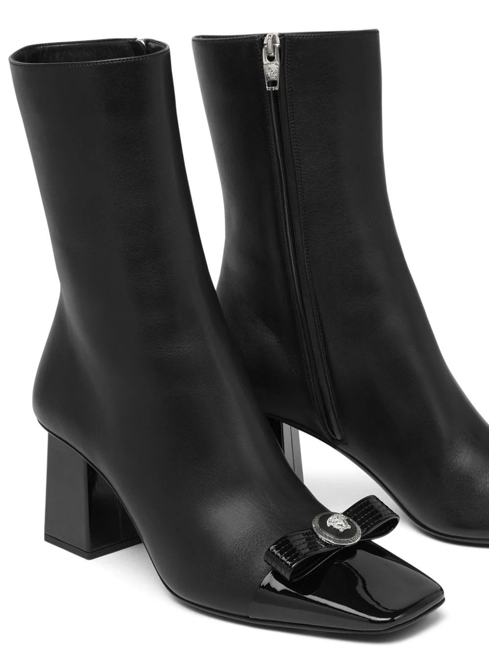 Versace o1s22i1n1024 Gianni Ribbon Leather Ankle Boots in Black Size US 9 / IT 39 - 4 Thumbnail