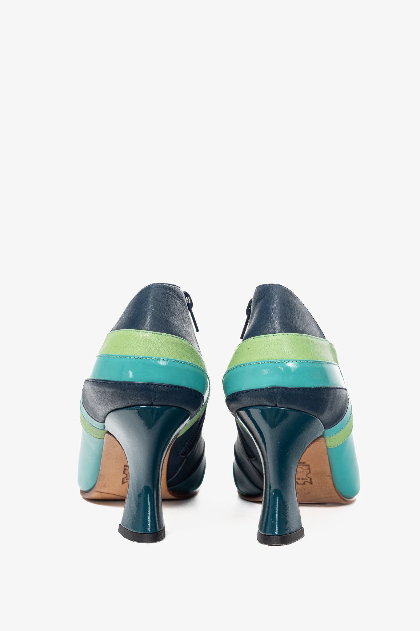 John Fluevog John Fluevog Amadeus Blue & Green Layered Leather Heels Size US 10 / IT 40 - 3 Thumbnail
