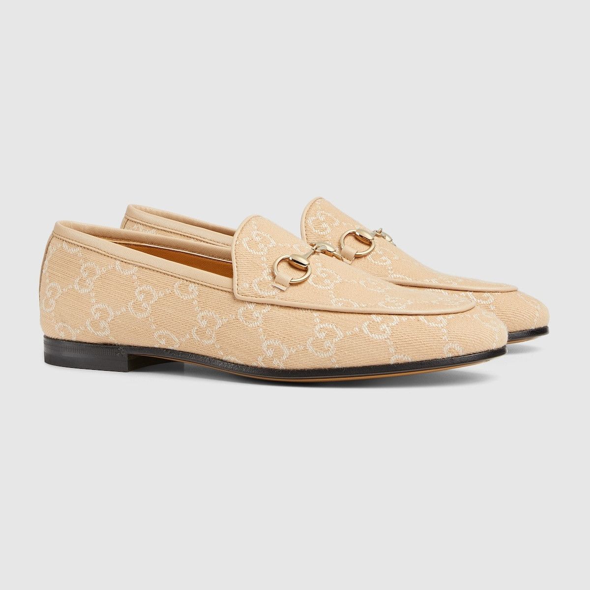 Gucci o1s1wg110125 Jordaan GG Denim Loafers in White/Beige Size US 5 / IT 35 - 2 Thumbnail