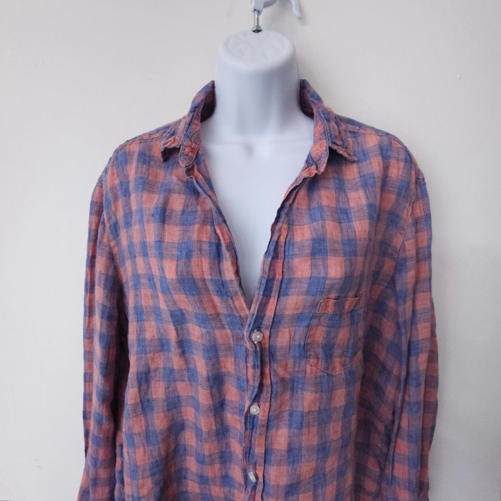 Frank & Eileen Frank & Eileen Shirt Casual Womens Button-Up Linen Check Coastal Lux Large Multicolor Breathable Lightweight Relaxed 90s? Size L / US 10 / IT 46 - 2 Thumbnail