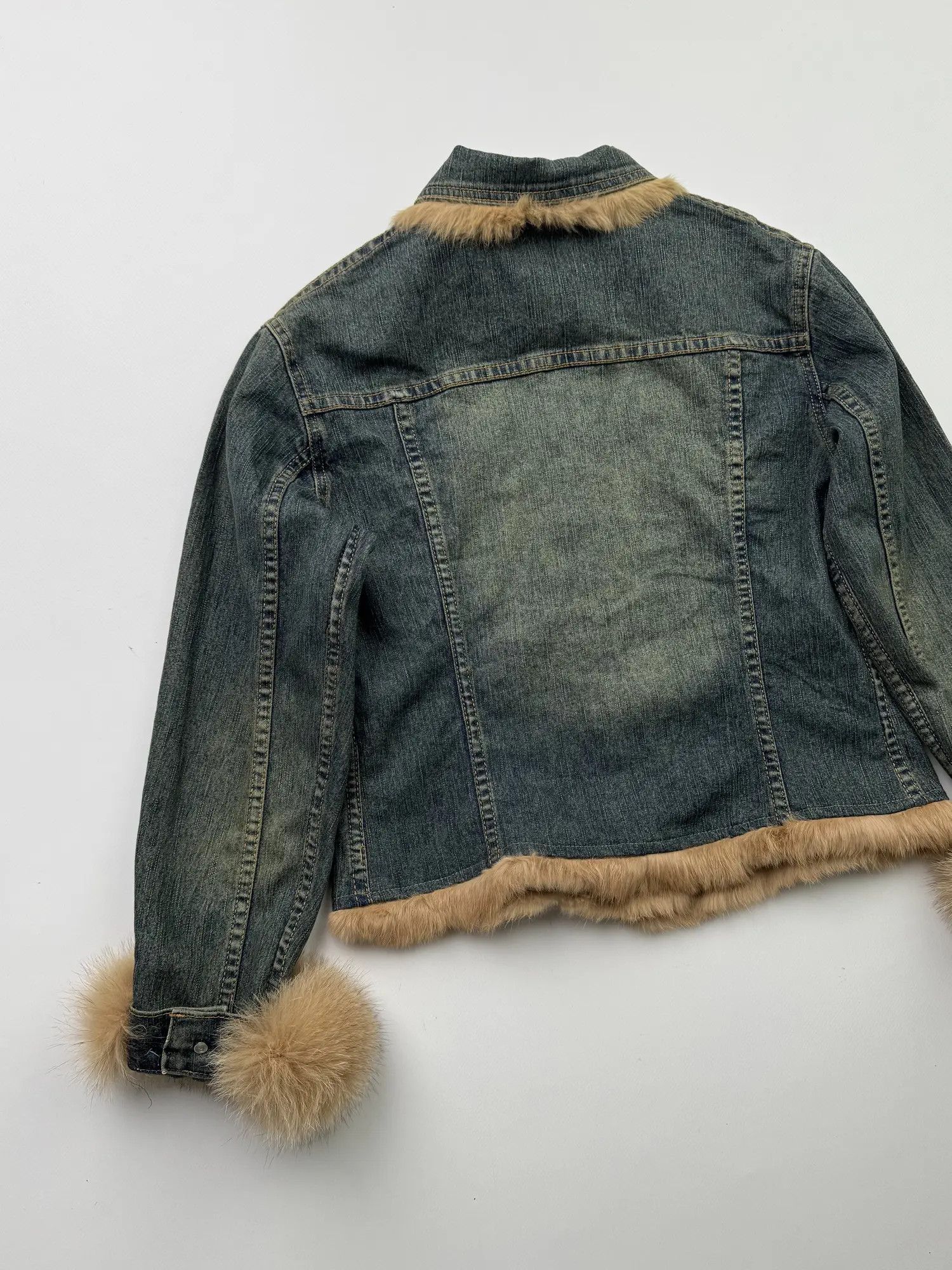 Vintage Vintage Cropped Denim Jacket With Real Fur B348(V54)E2 Size S / US 4 / IT 40 - 10 Thumbnail