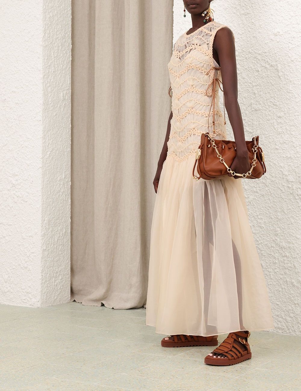 Zimmermann oc11z0226 Illuminate Macrame Maxi Dress In Cream Size XS / US 0-2 / IT 36-38 - 4 Thumbnail