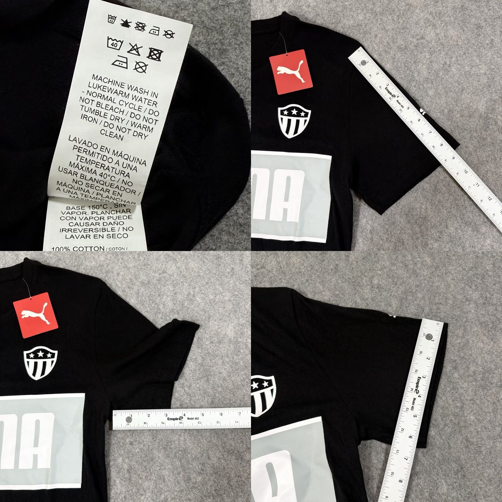 Puma Puma Soccer Shield Badge Sport Short Sleeve T-Shirt Mens Black Small Cotton Knit Shirt 38in Chest 28.5in Length Size US S / EU 44-46 / 1 - 9 Thumbnail