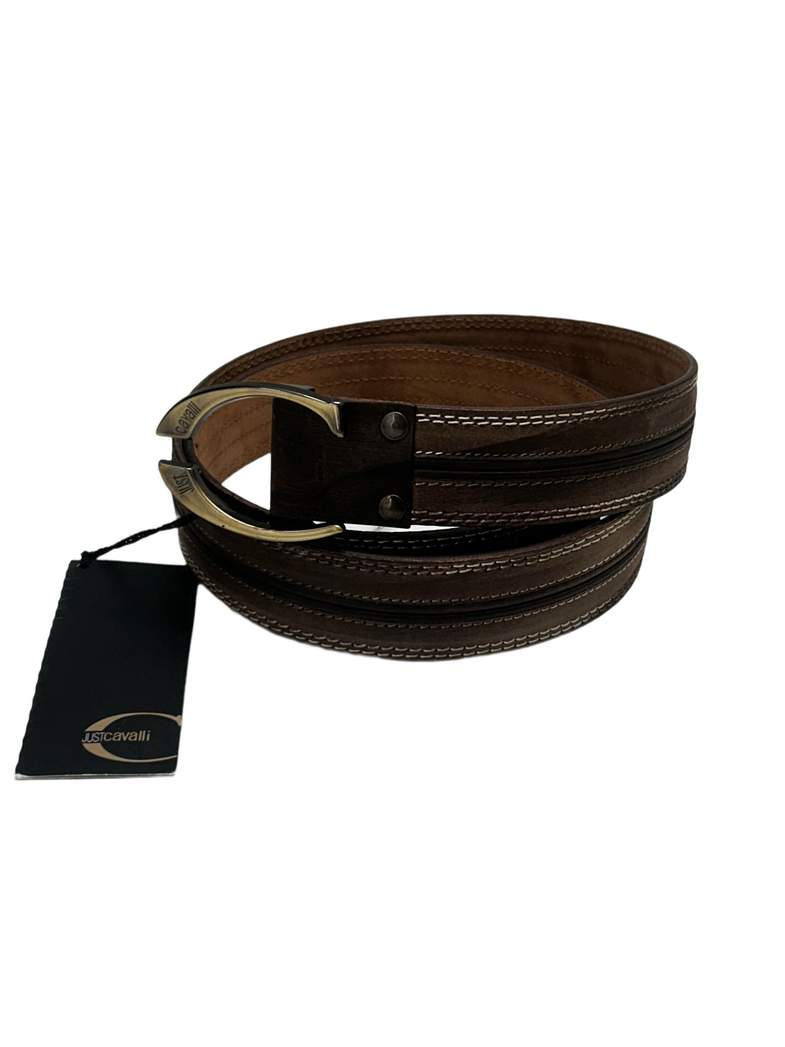 Just Cavalli Brown Spilt Leather Belt With Oval  display picture 2