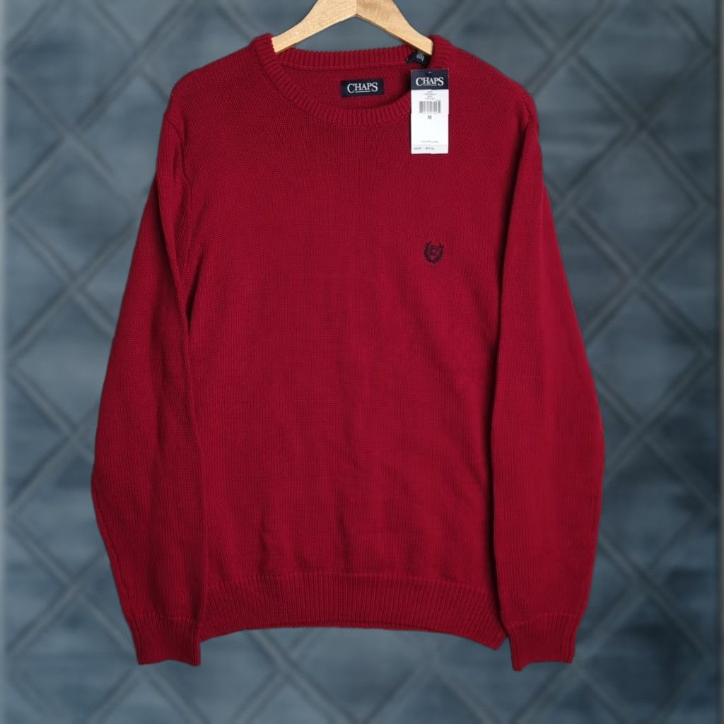 Chaps NWT Chaps Crewneck Men's Medium Red Cotton Knit Sweater Size US M / EU 48-50 / 2 - 1 Thumbnail
