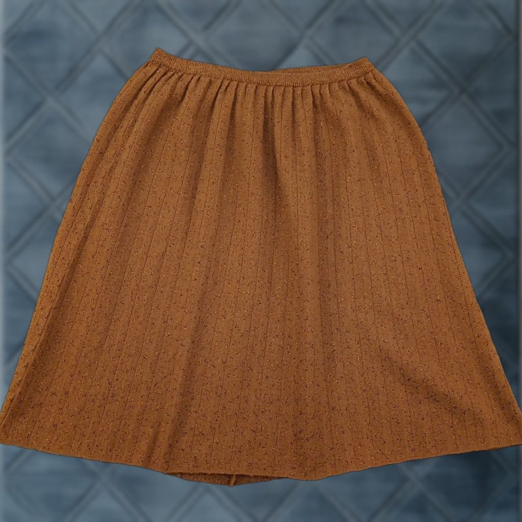 Vintage Jeanne Pierre Skirt M Women Brown Geometric Wool Acrylic Knee Length PUll On Elastic Waist Size 32" / US 10 / IT 46 - 1 Thumbnail