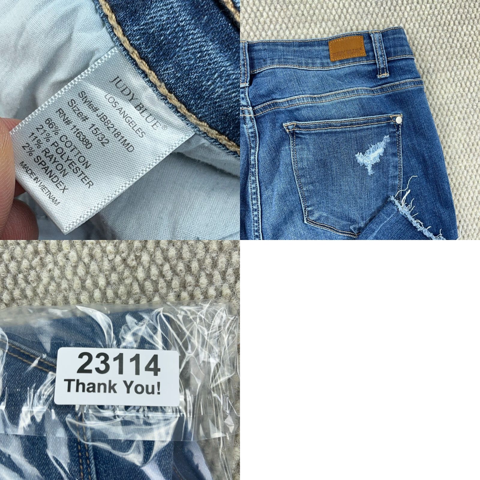 Vintage Judy Blue Jeans Women Skinny Fit 15 32 Medium Wash Blue Stretch Distressed Pockets Button Fly Zipper Jeans Size 36" / US 14 / IT 50 - 9 Thumbnail
